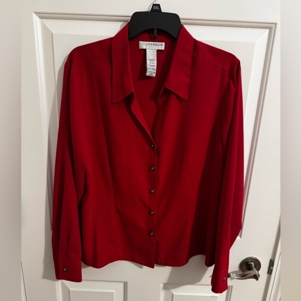Sag Harbor Button Down Long Sleeve Blouse Deco Buttons Size 16 Petite